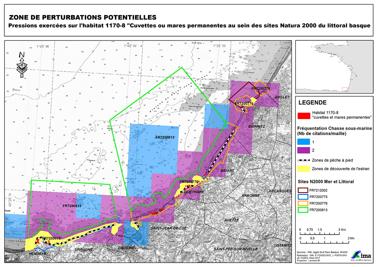 cartographie des habitats et zones de perturbations potentielles sur la côte Sud-Ouest de Biarritz